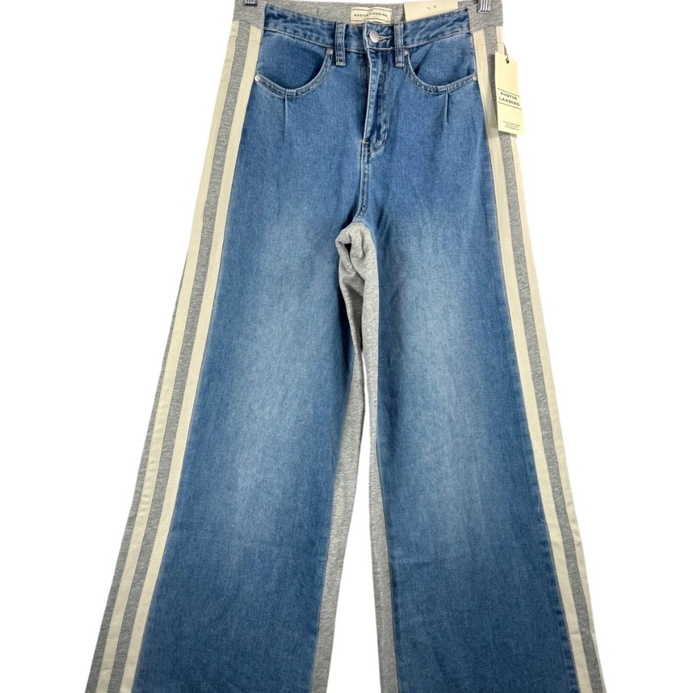Austin Landing Women Blue Denim and Gray Sweats Flare Jeans NWT